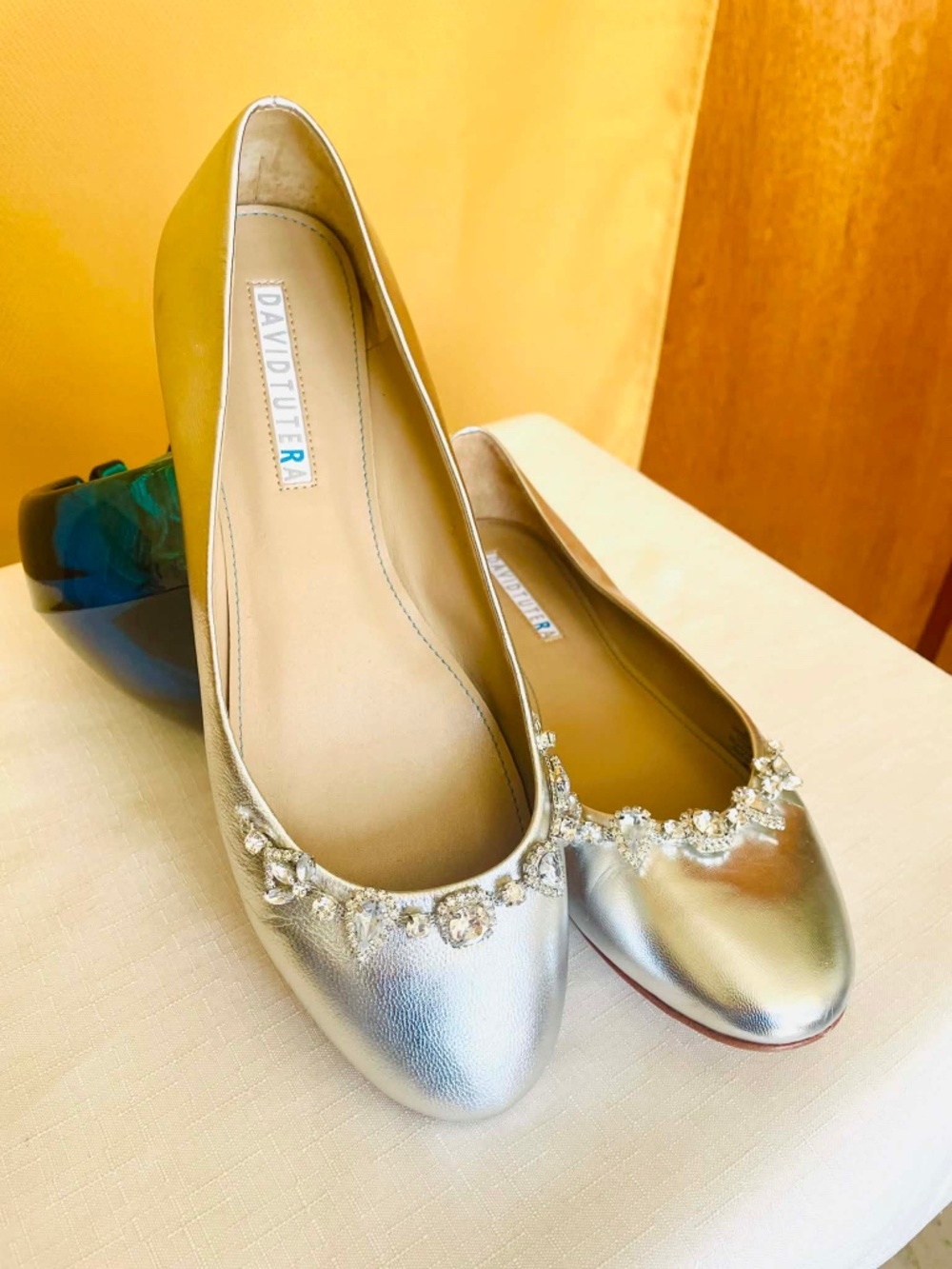 David Tutera 'Blossom'  Silver Embellished Rhinestone Flats 9
